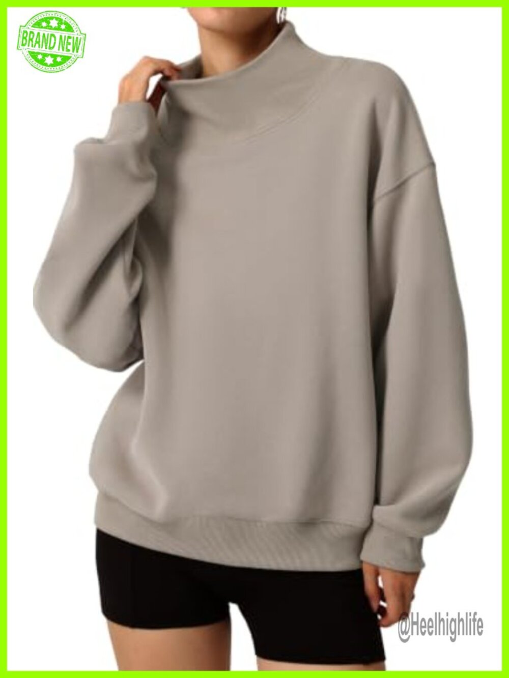 Mock Neck Sweatshirt Oversized Pullover Long Sleeve Cotton Blend